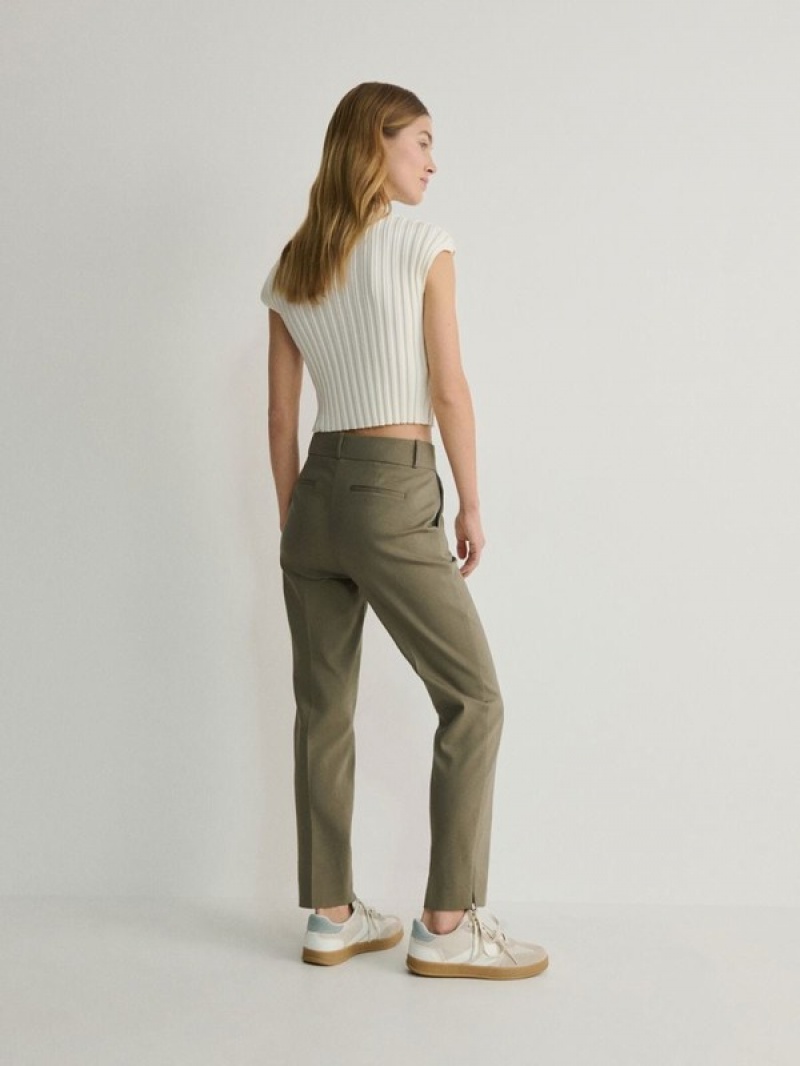 Green Reserved Cigarettepressed Crease Women's Trousers | TWPC-38165