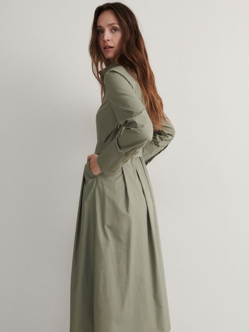 Green Reserved Cotton Maxi Women's Dress | BZSG-29634