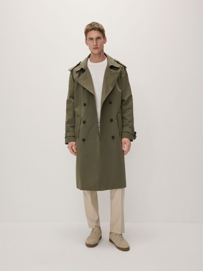 Green Reserved Cotton Trench Men's Coats | UKVM-35792