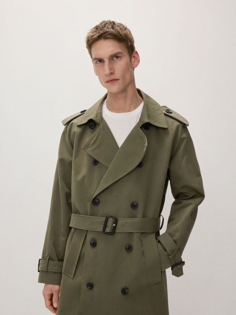 Green Reserved Cotton Trench Men's Coats | UKVM-35792