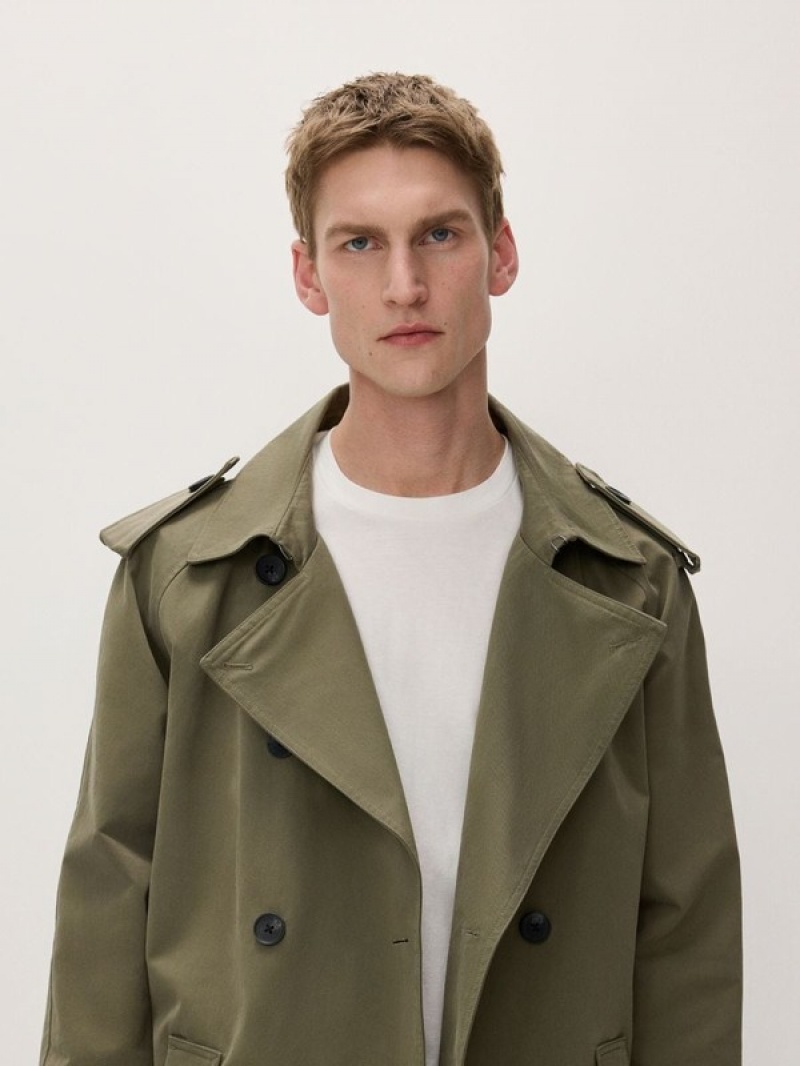 Green Reserved Cotton Trench Men's Coats | UKVM-35792