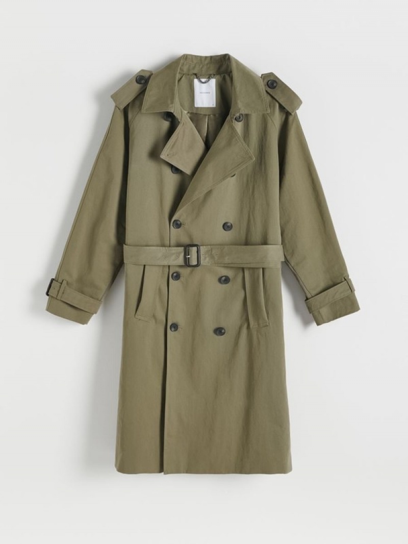 Green Reserved Cotton Trench Men's Coats | UKVM-35792