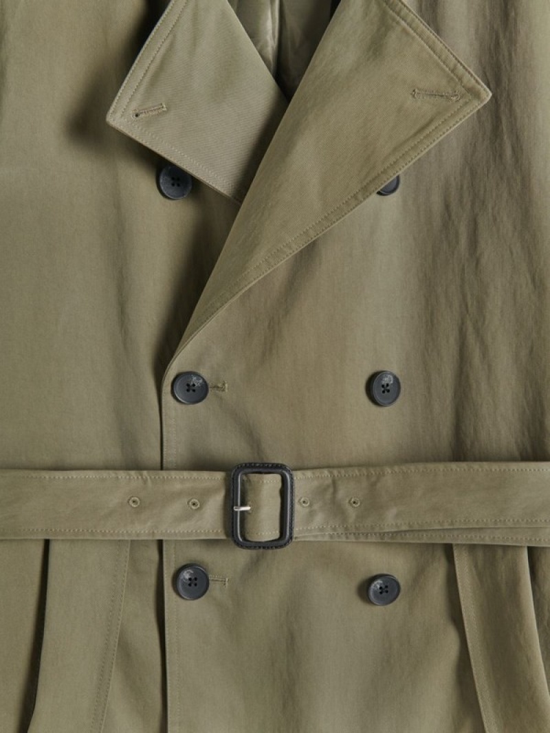 Green Reserved Cotton Trench Men's Coats | UKVM-35792