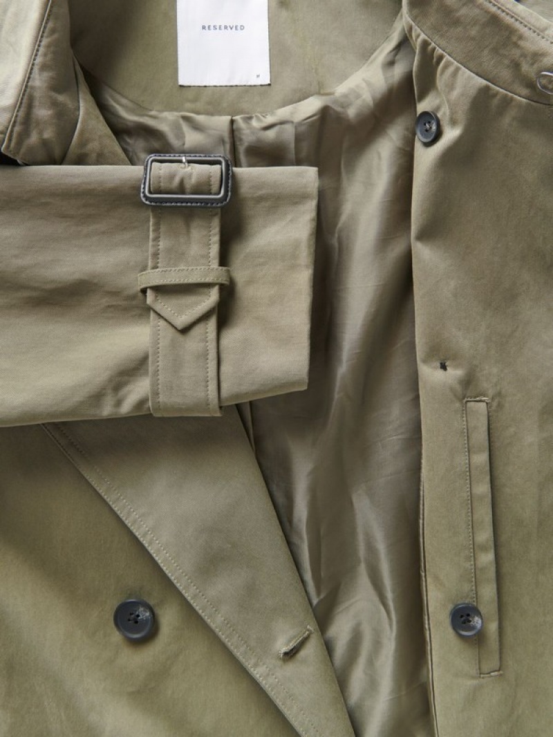 Green Reserved Cotton Trench Men's Coats | UKVM-35792