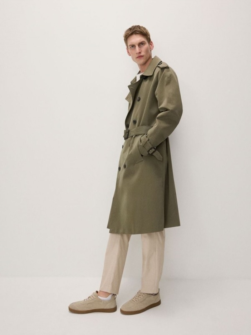 Green Reserved Cotton Trench Men\'s Coats | UKVM-35792