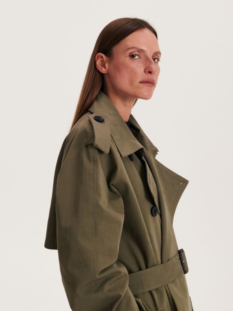 Green Reserved Cotton Trench Women's Coats | XWRB-83079