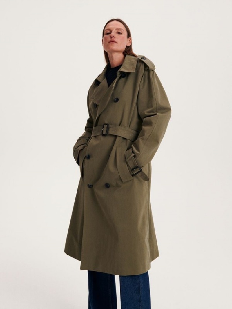 Green Reserved Cotton Trench Women's Coats | XWRB-83079