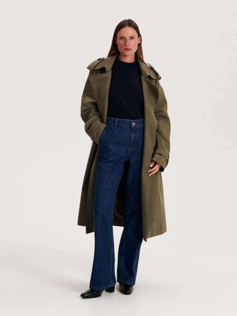 Green Reserved Cotton Trench Women's Coats | XWRB-83079