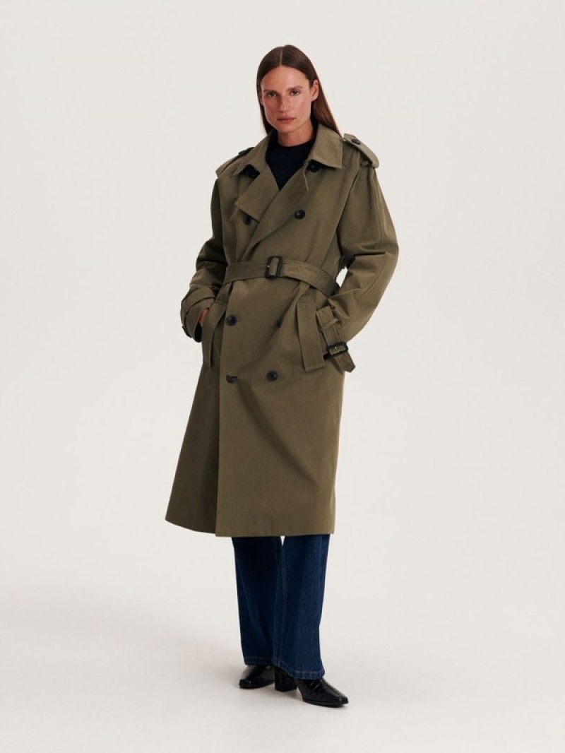 Green Reserved Cotton Trench Women's Coats | XWRB-83079