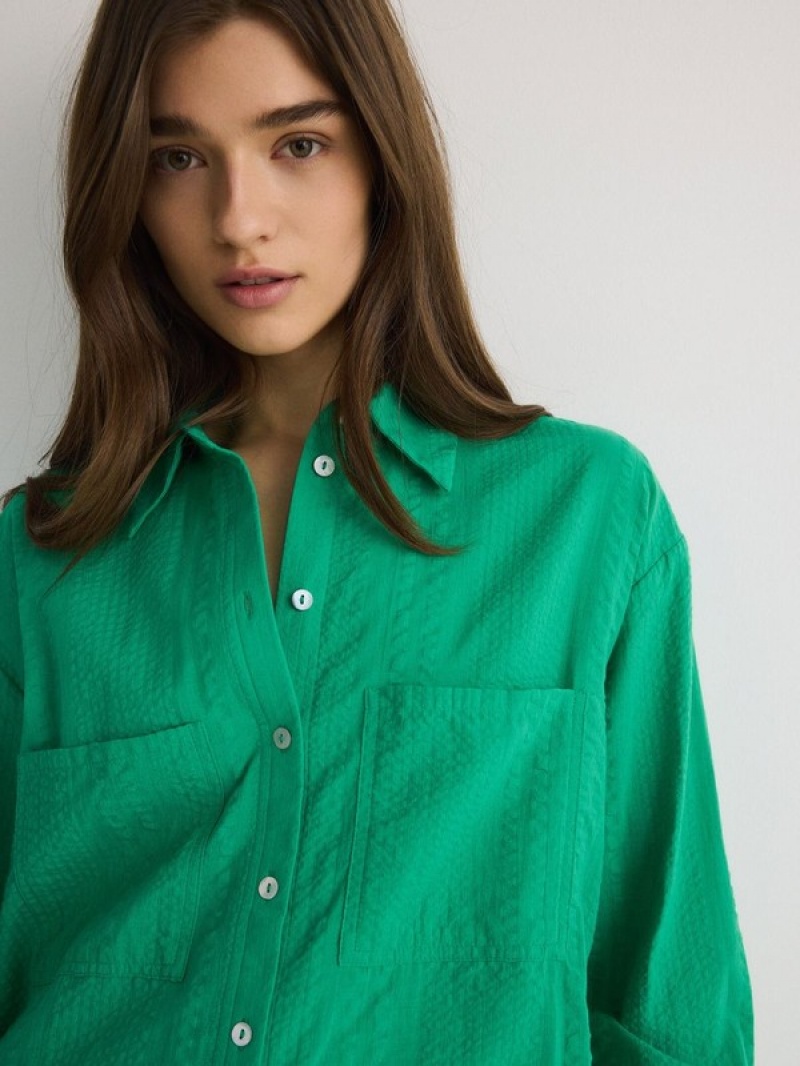 Green Reserved Cotton Women's Shirts | CVSJ-64731