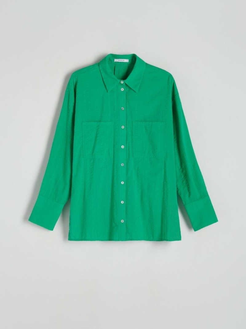 Green Reserved Cotton Women's Shirts | CVSJ-64731