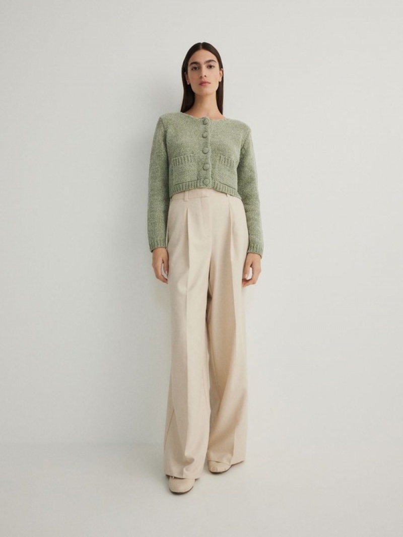 Green Reserved Cropped Cardiganpockets Women's Sweaters | OXHV-20394