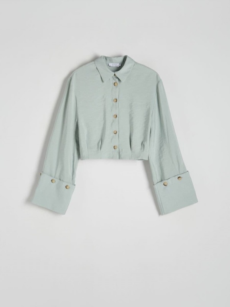 Green Reserved Cropped Women's Shirts | WGZA-18507