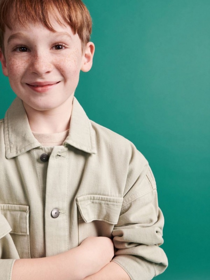 Green Reserved Denim Oversize Boys' Shirts | MFEQ-47905