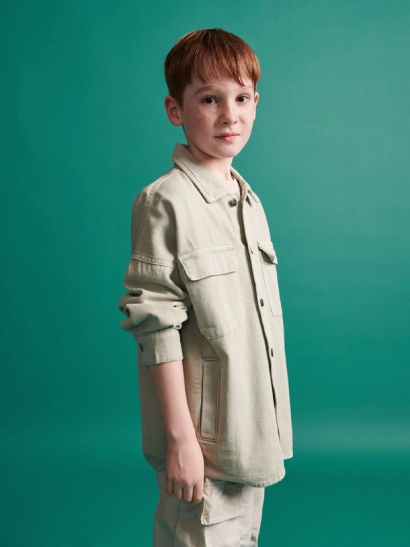 Green Reserved Denim Oversize Boys' Shirts | MFEQ-47905