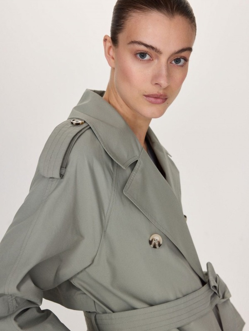 Green Reserved Double Breasted Oversized Trench Women's Coats | WMTU-03614