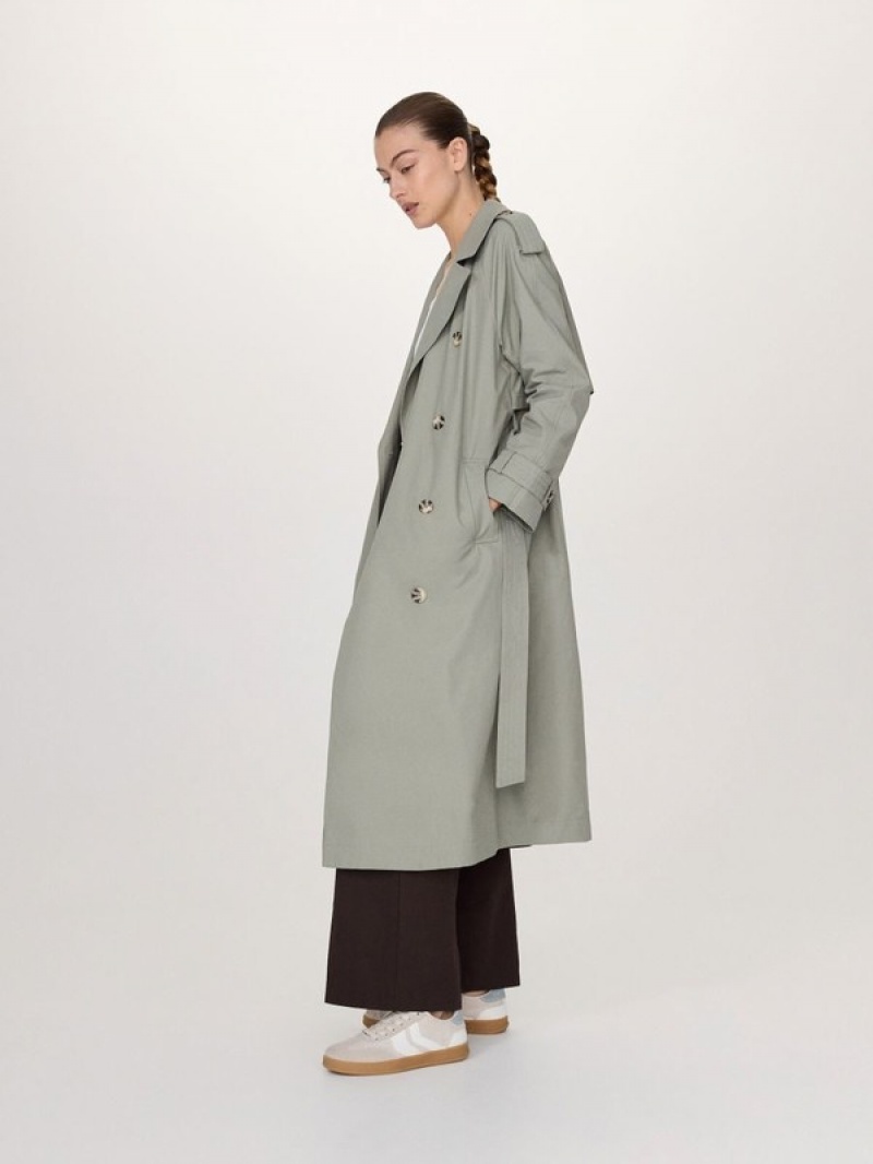 Green Reserved Double Breasted Oversized Trench Women's Coats | WMTU-03614