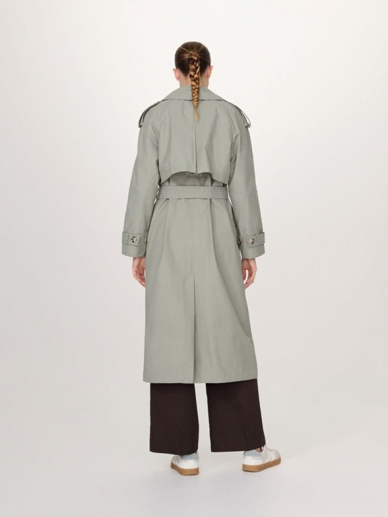 Green Reserved Double Breasted Oversized Trench Women's Coats | WMTU-03614