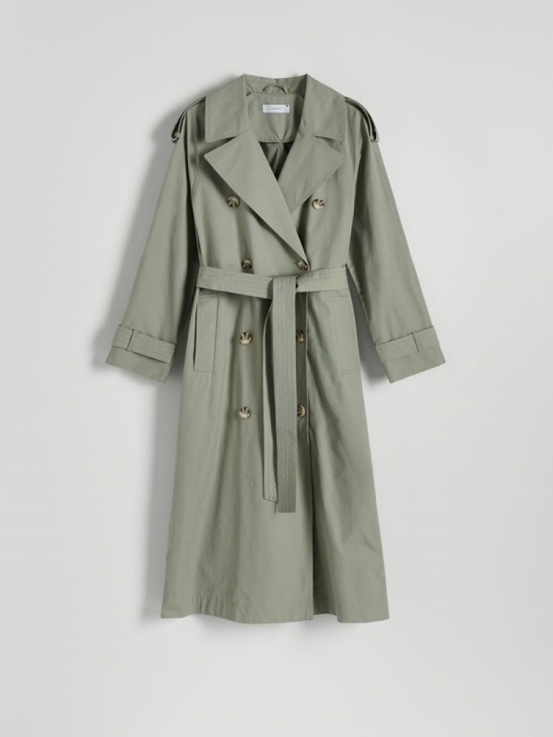 Green Reserved Double Breasted Oversized Trench Women's Coats | WMTU-03614