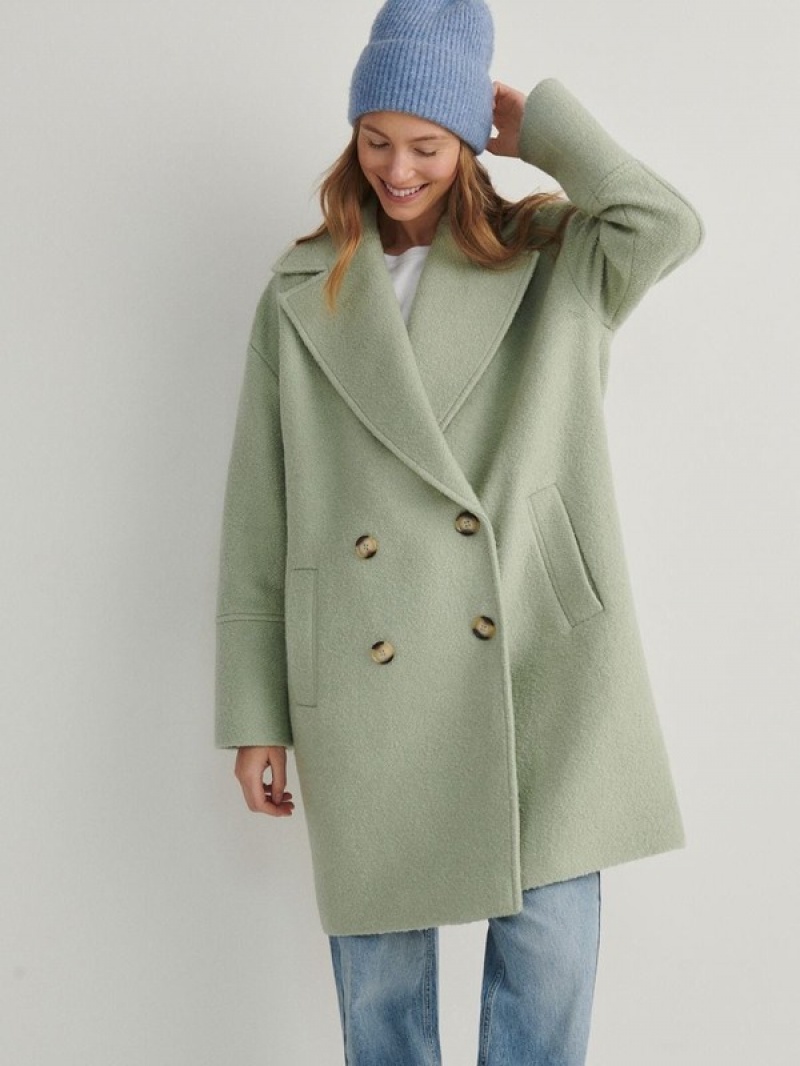 Green Reserved Double-breasted Women's Coats | WRXM-38175