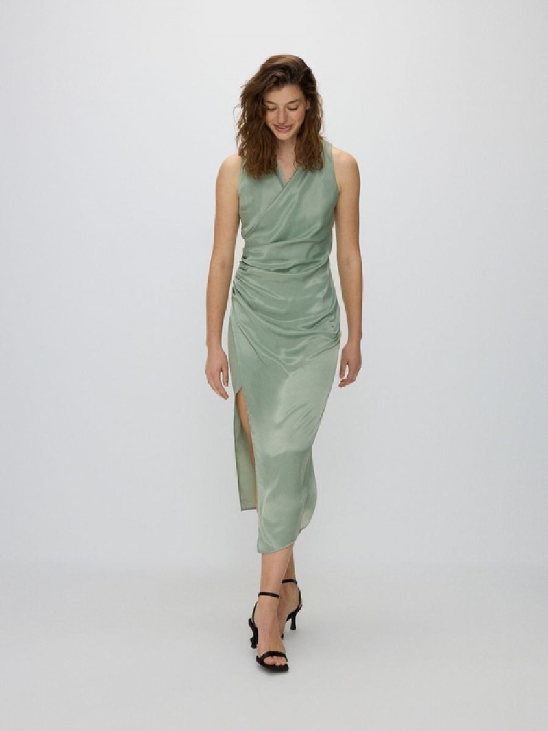 Green Reserved Gathered Women's Dress | JBYC-06934