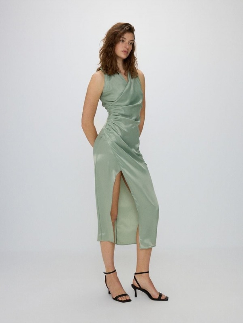 Green Reserved Gathered Women's Dress | JBYC-06934