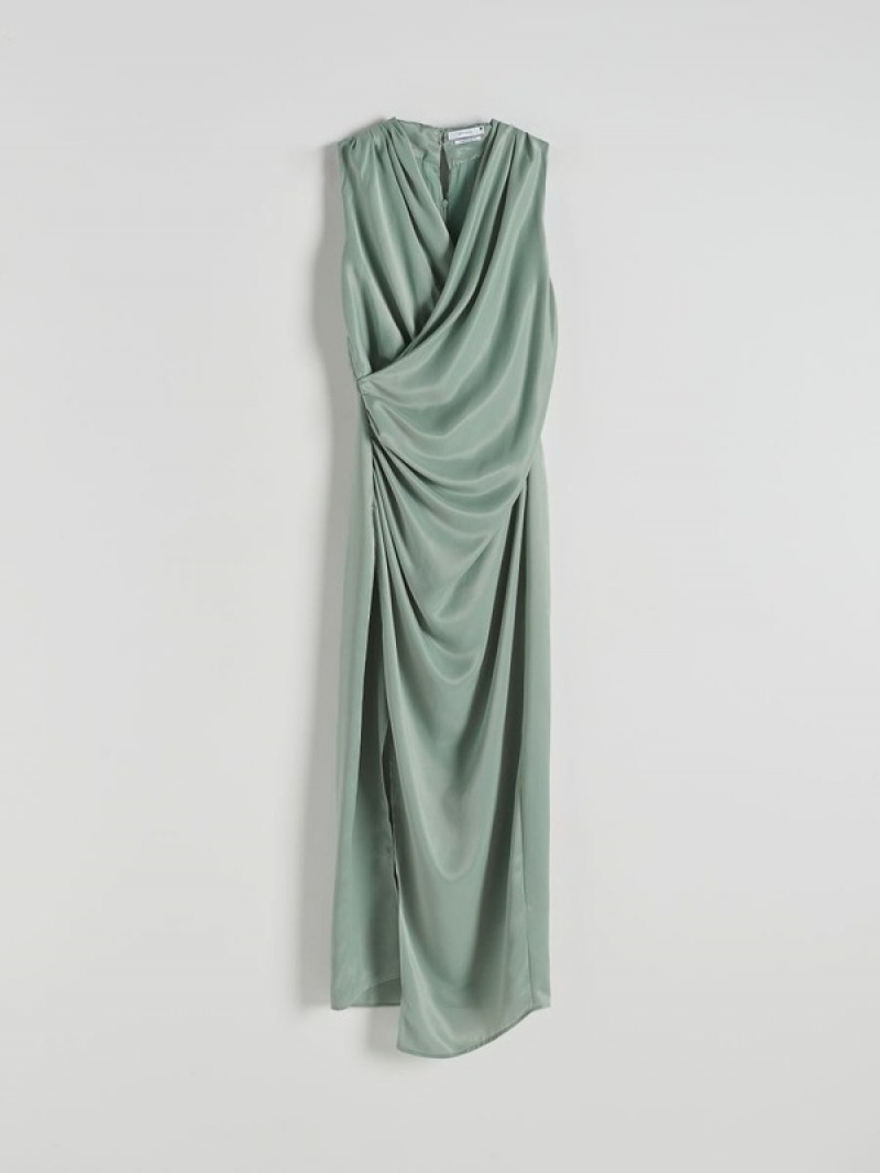 Green Reserved Gathered Women's Dress | RXWG-28641