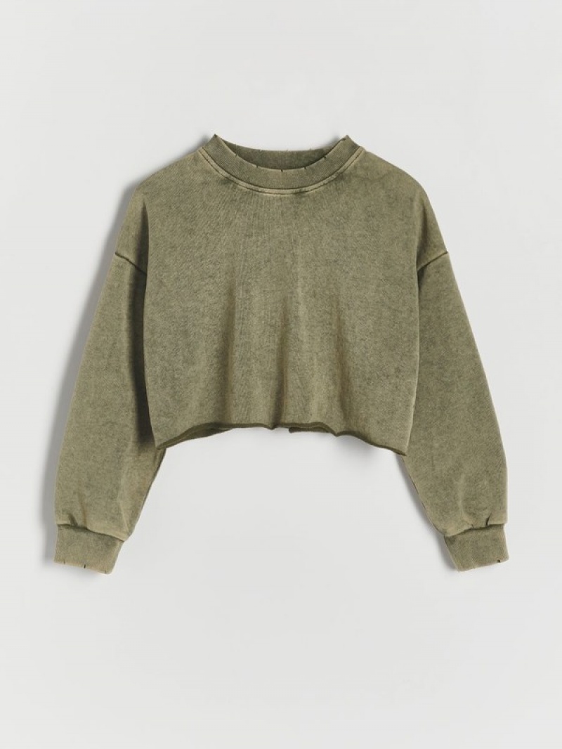 Green Reserved Jogging Top Girls' Sweatshirts | ZJDU-18327