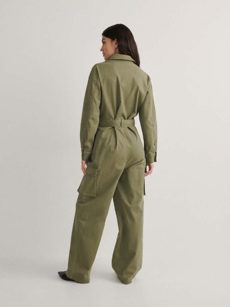 Green Reserved Jumpcargo Pockets Women's Trousers | TDYW-09874