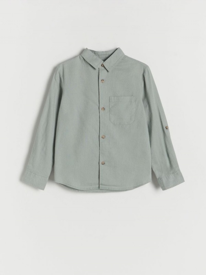 Green Reserved Linen Rich Boys' Shirts | KLQO-48621