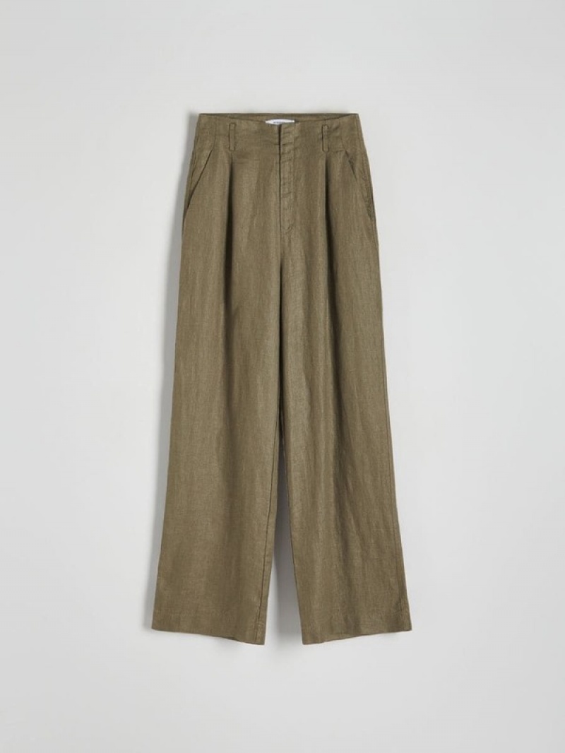 Green Reserved Linen Women's Trousers | EHTX-67485