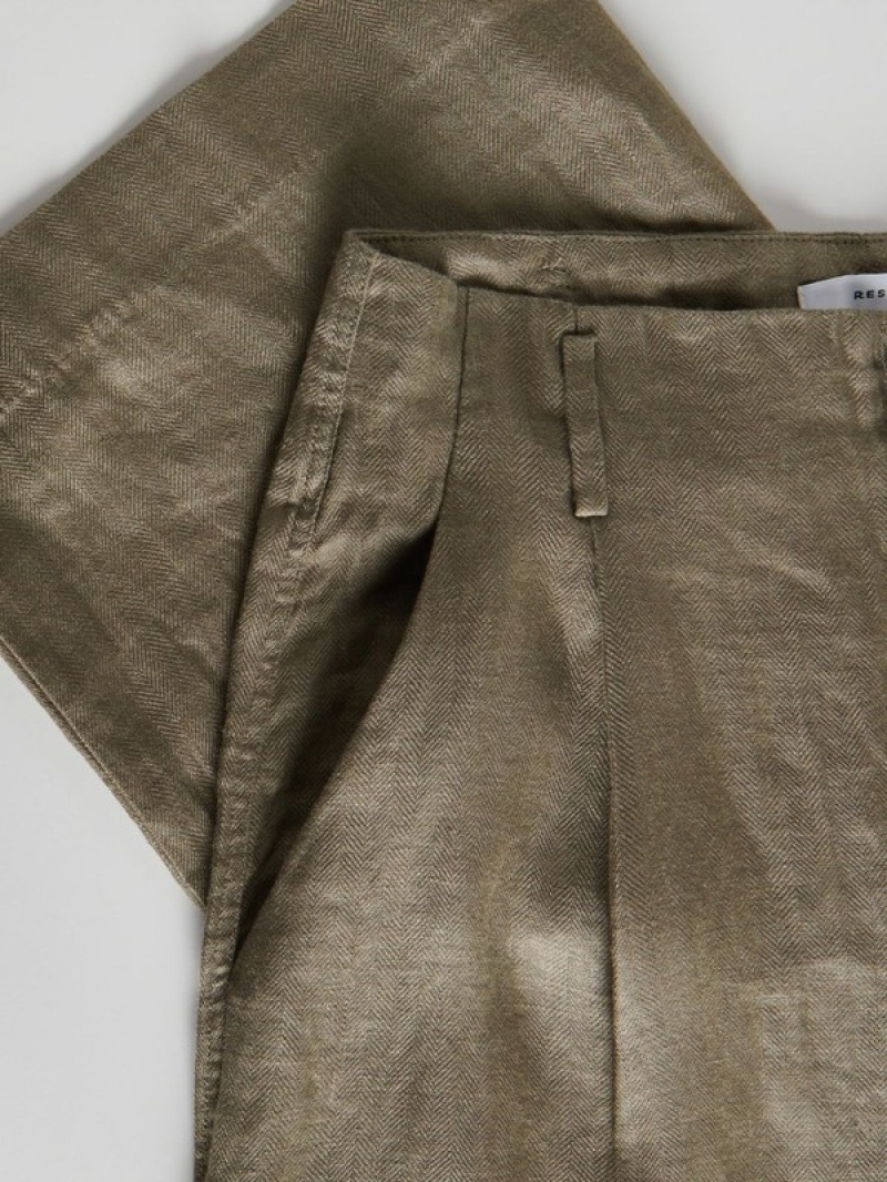 Green Reserved Linen Women's Trousers | EHTX-67485