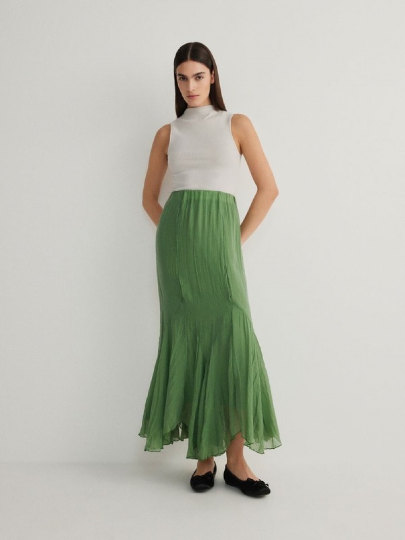 Green Reserved Lyocell Blend Maxi Women's Skirts | STVC-83542