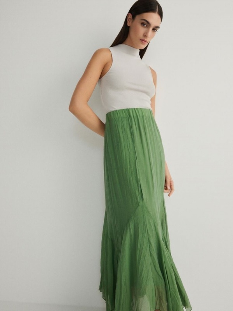 Green Reserved Lyocell Blend Maxi Women's Skirts | STVC-83542