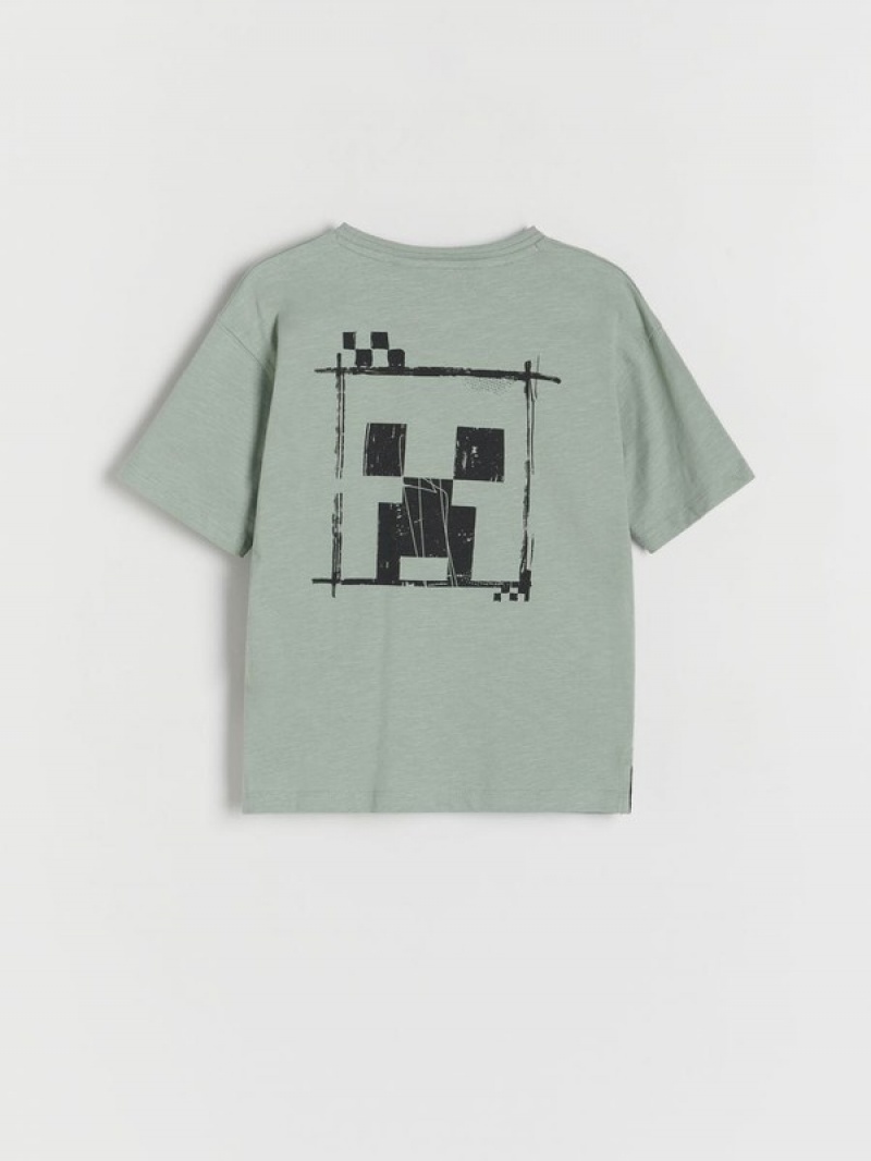 Green Reserved Minecraft Oversized Boys' T-shirts | DPFL-52876