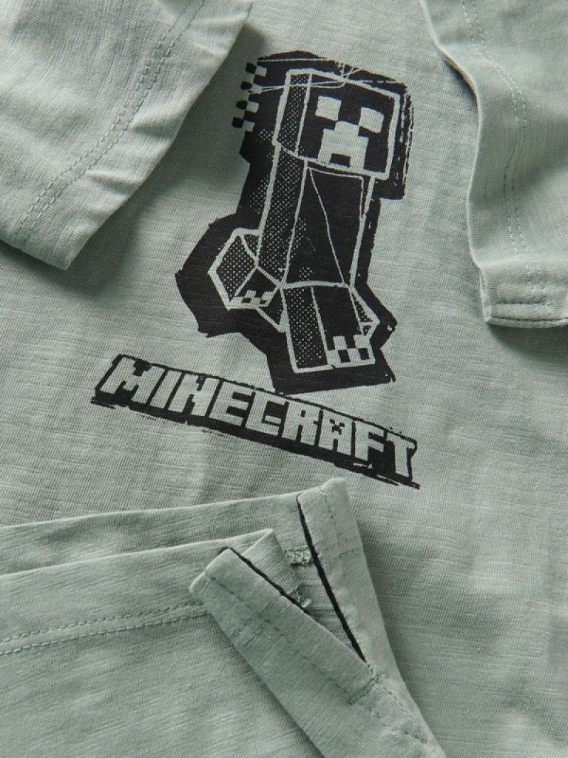 Green Reserved Minecraft Oversized Boys' T-shirts | DPFL-52876