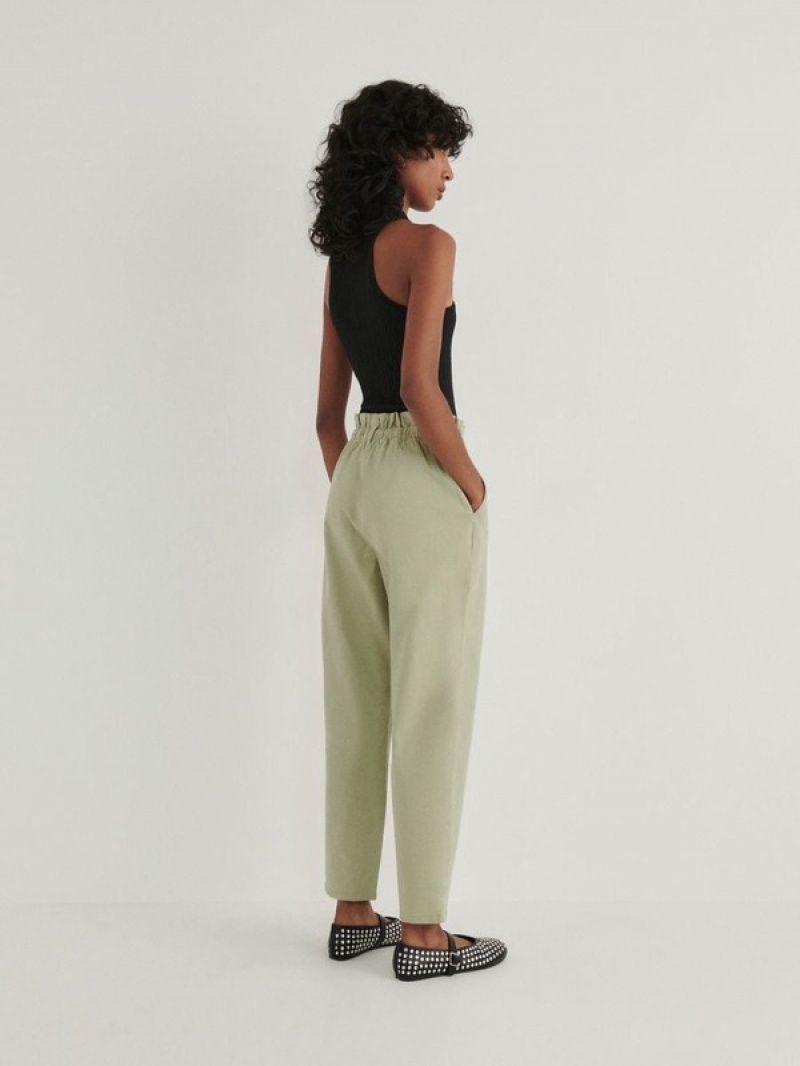 Green Reserved Paperbag Women's Trousers | HEYZ-84062