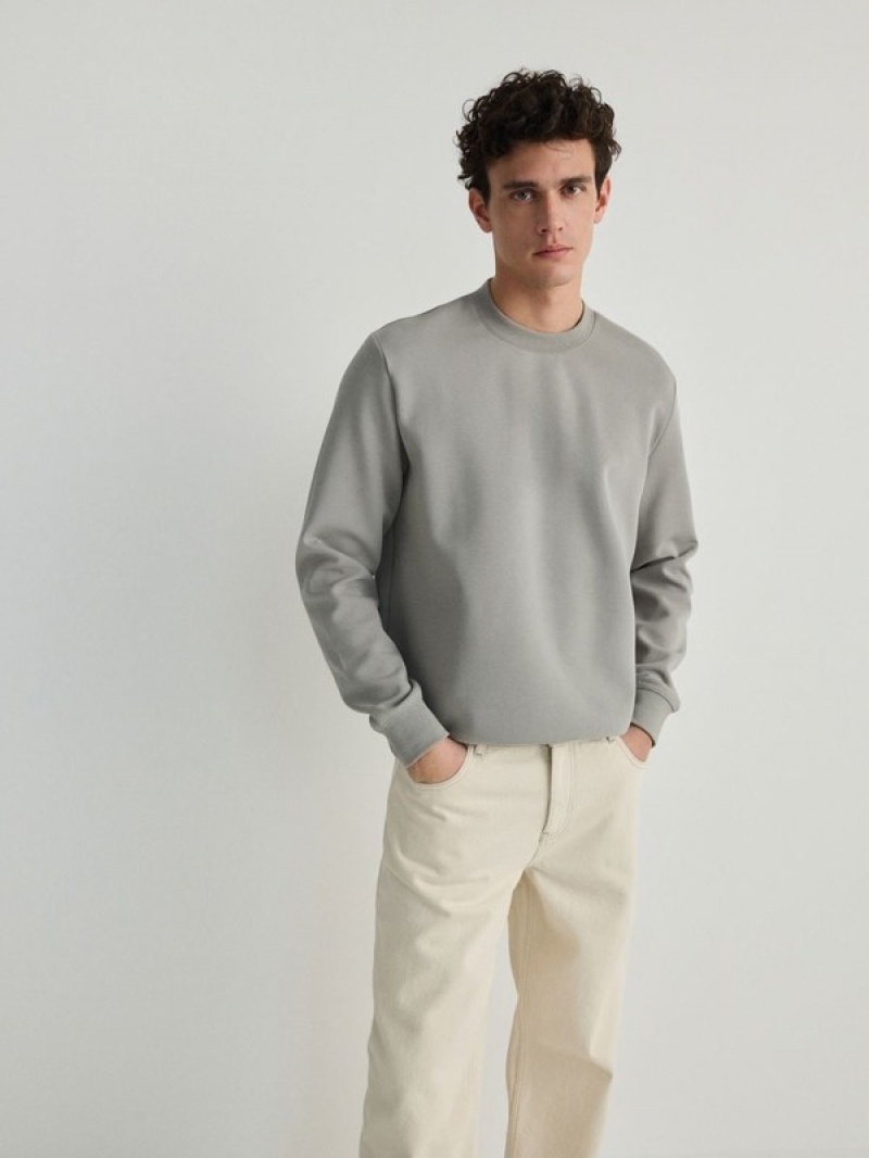 Green Reserved Plain Cotton Rich Men's Sweatshirts | GYKL-84793