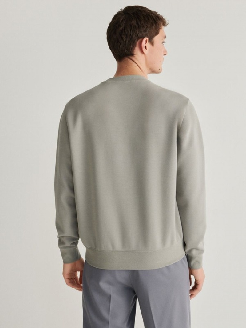 Green Reserved Plain Cotton Rich Men's Sweatshirts | OQYA-79183