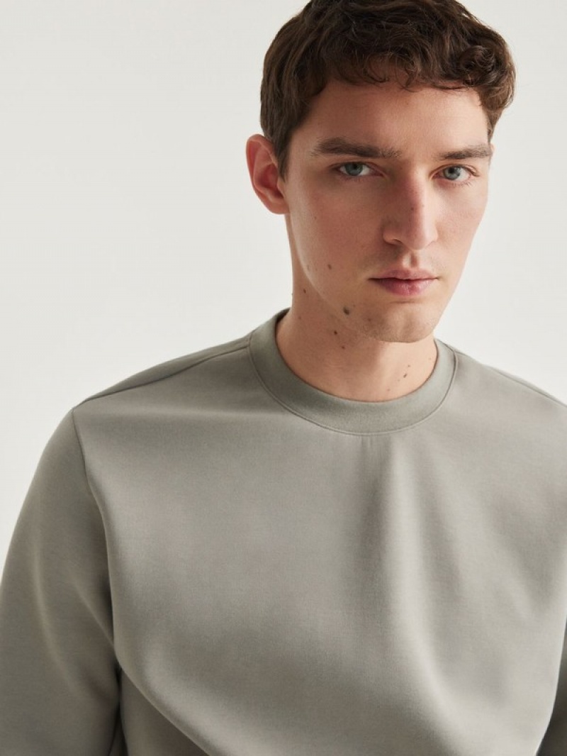 Green Reserved Plain Cotton Rich Men's Sweatshirts | OQYA-79183