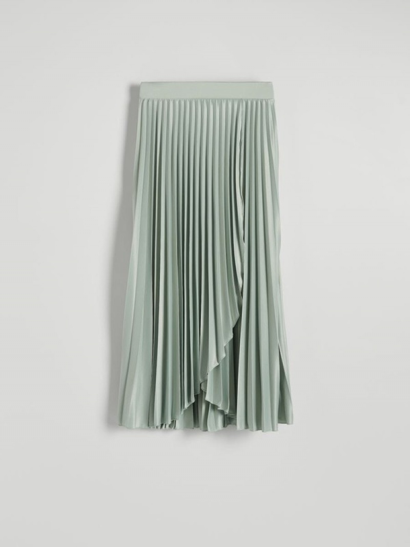 Green Reserved Pleated Midi Women's Skirts | PWHQ-84712