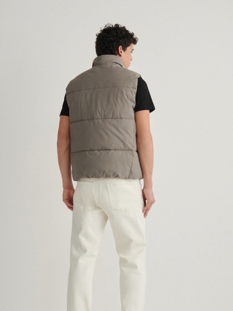 Green Reserved Quiltedstand Up Collar Men's Vests | KWXT-93072