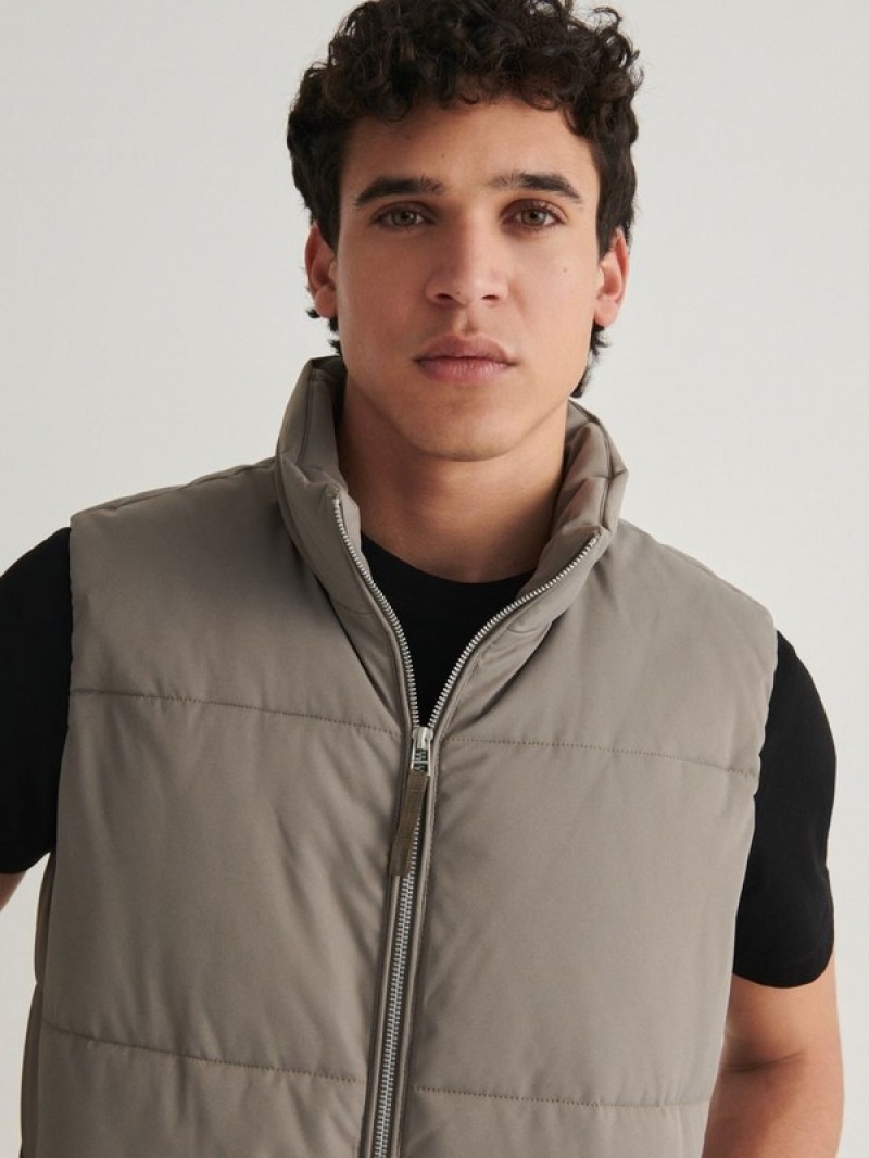 Green Reserved Quiltedstand Up Collar Men's Vests | KWXT-93072