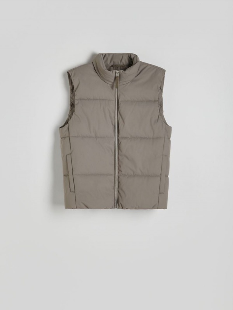 Green Reserved Quiltedstand Up Collar Men's Vests | KWXT-93072