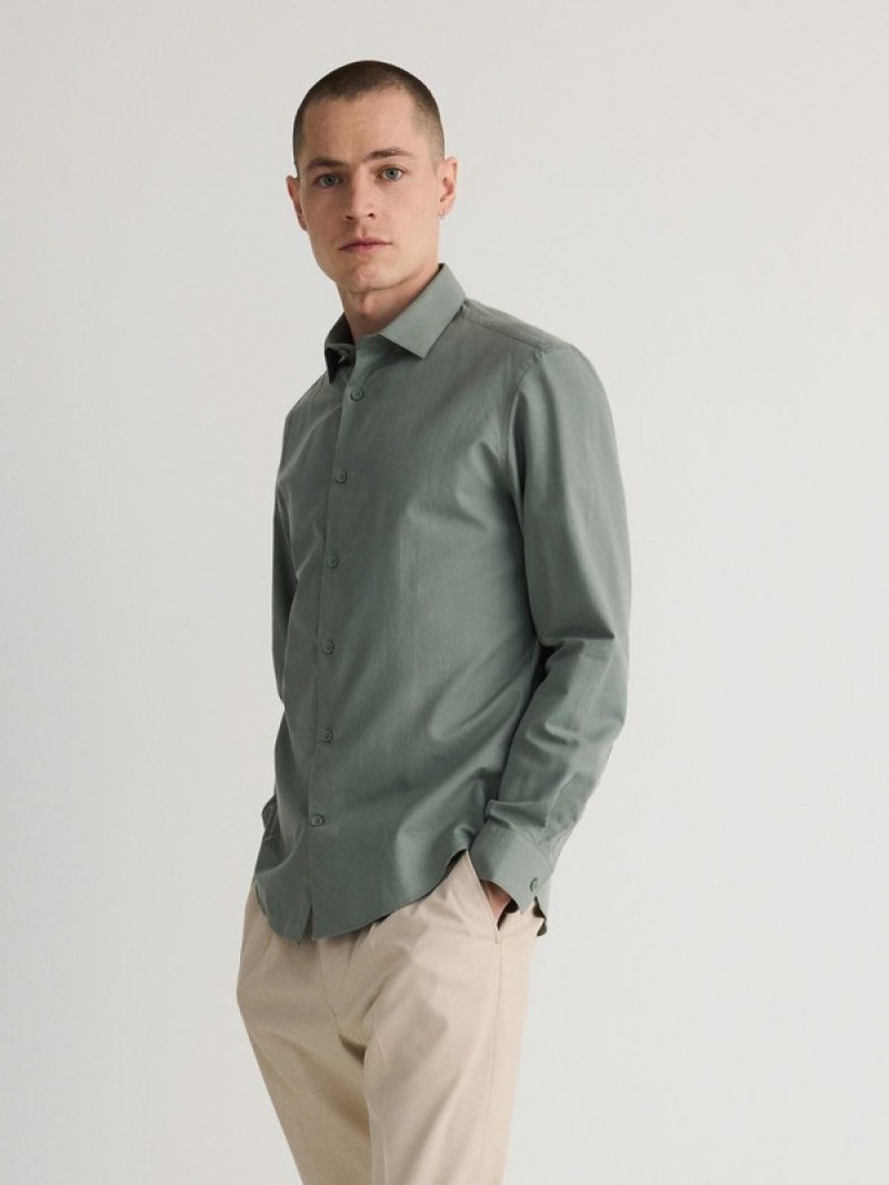 Green Reserved Regular Fit Cotton Rich Men's Shirts | IQMW-10265