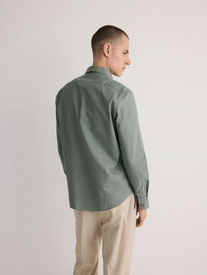 Green Reserved Regular Fit Cotton Rich Men's Shirts | IQMW-10265