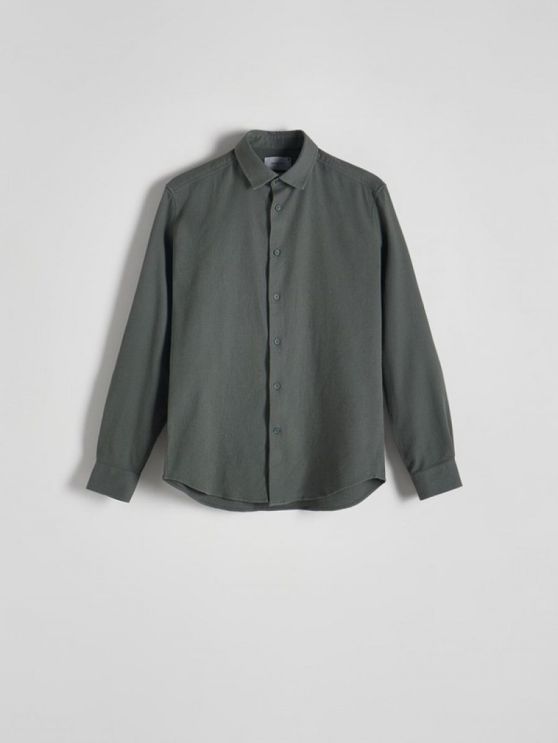 Green Reserved Regular Fit Plain Men's Shirts | LZAE-67823