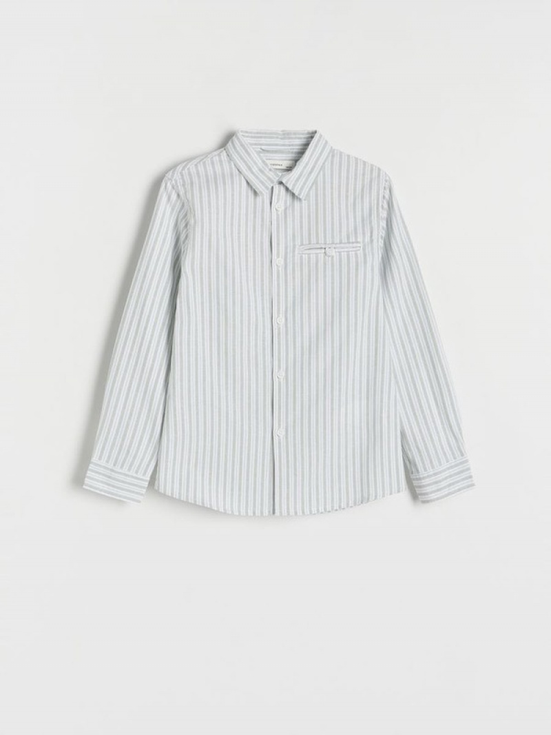 Green Reserved Regular Fit Striped Boys' Shirts | MNDU-97805