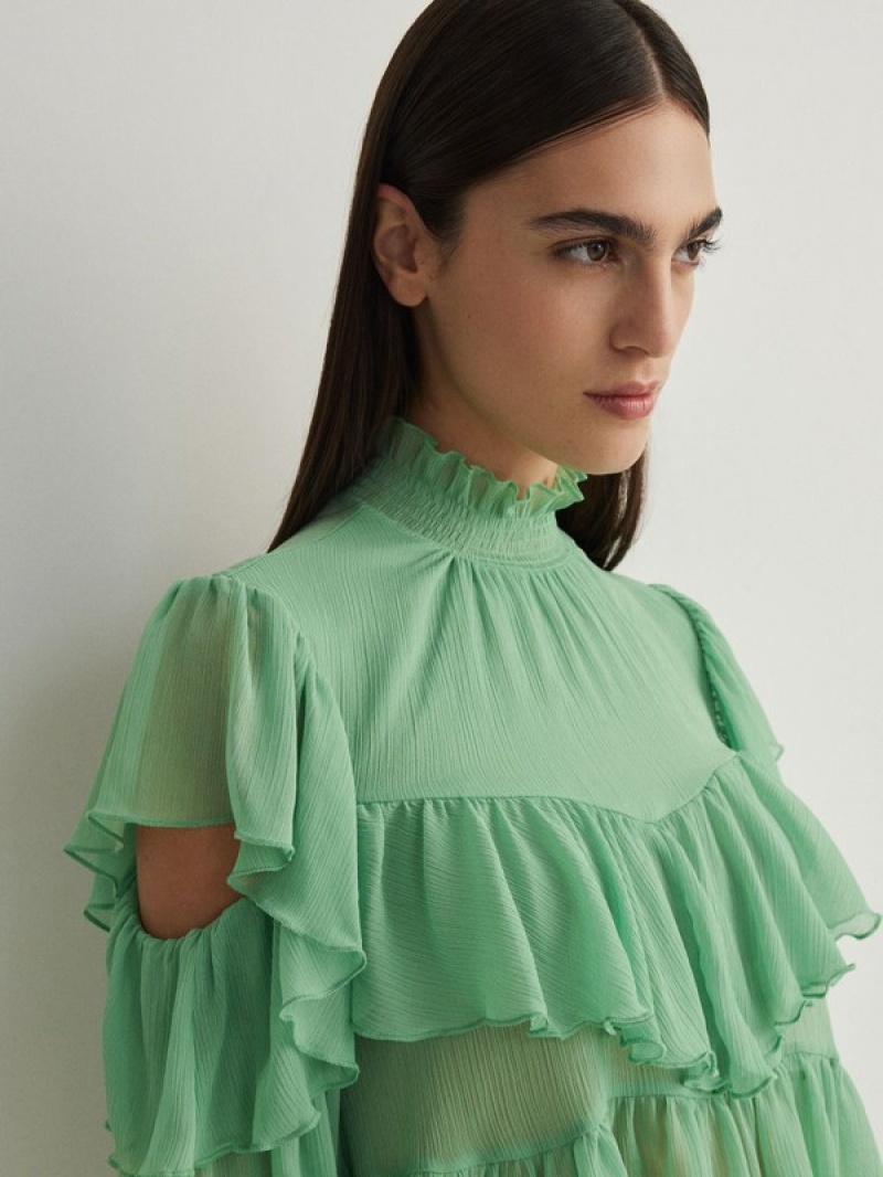 Green Reserved Ruffle Women's Shirts | QLRX-08291