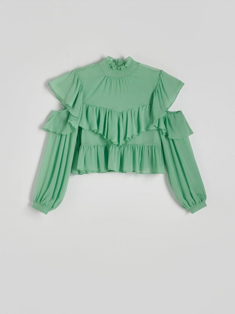 Green Reserved Ruffle Women's Shirts | QLRX-08291